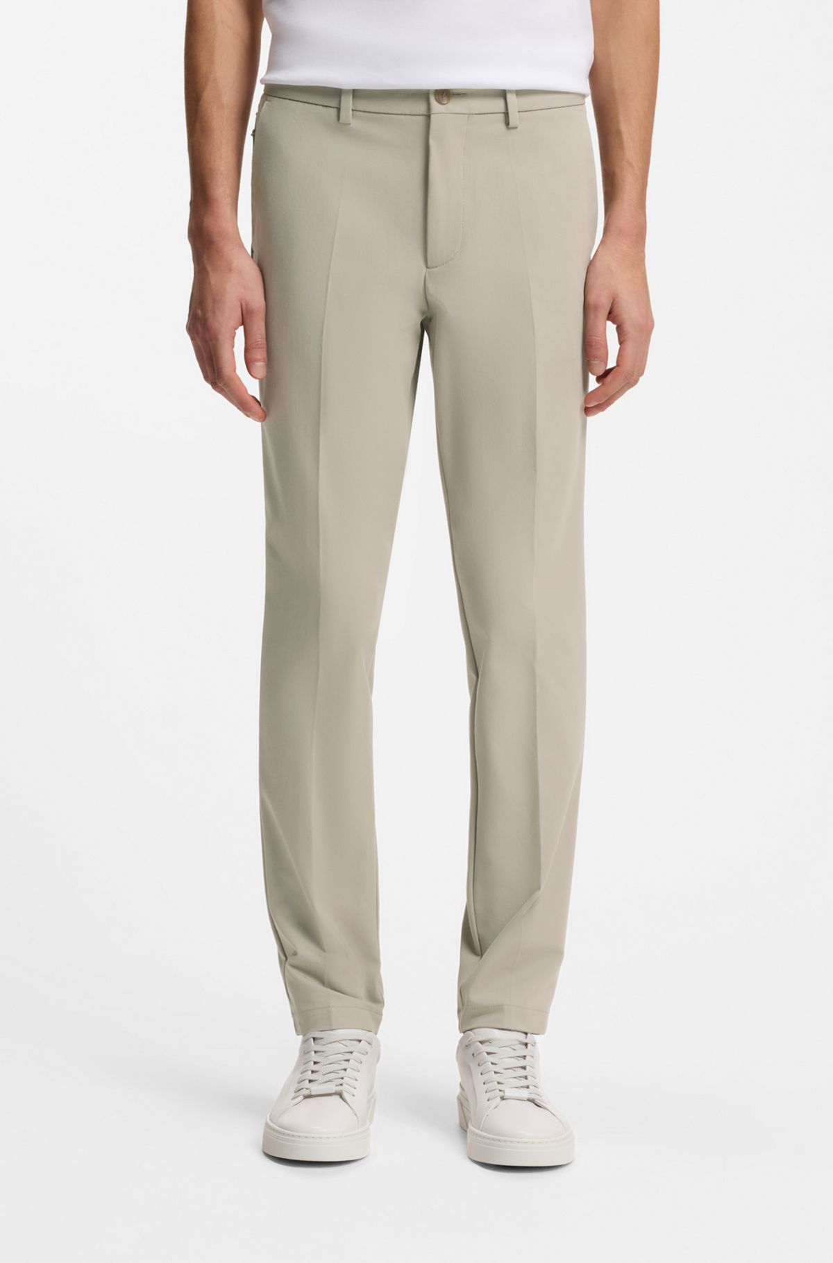 Slim-fit trousers in four-way stretch fabric, Light Beige