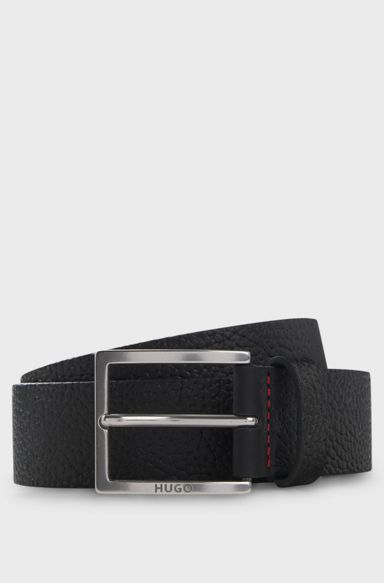 Grained leather belt, Black