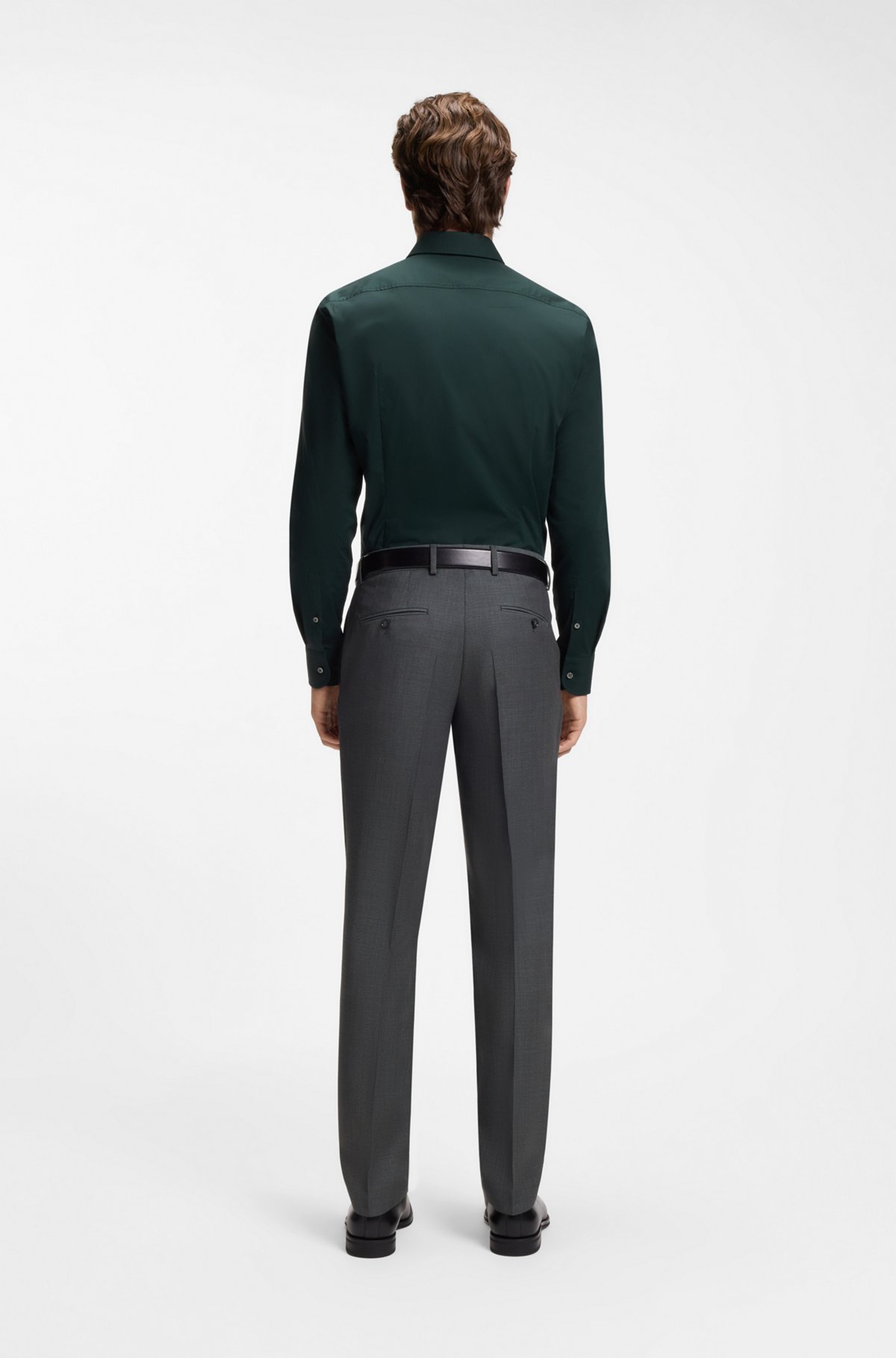 Slim-fit stretch-cotton shirt, Dark Green