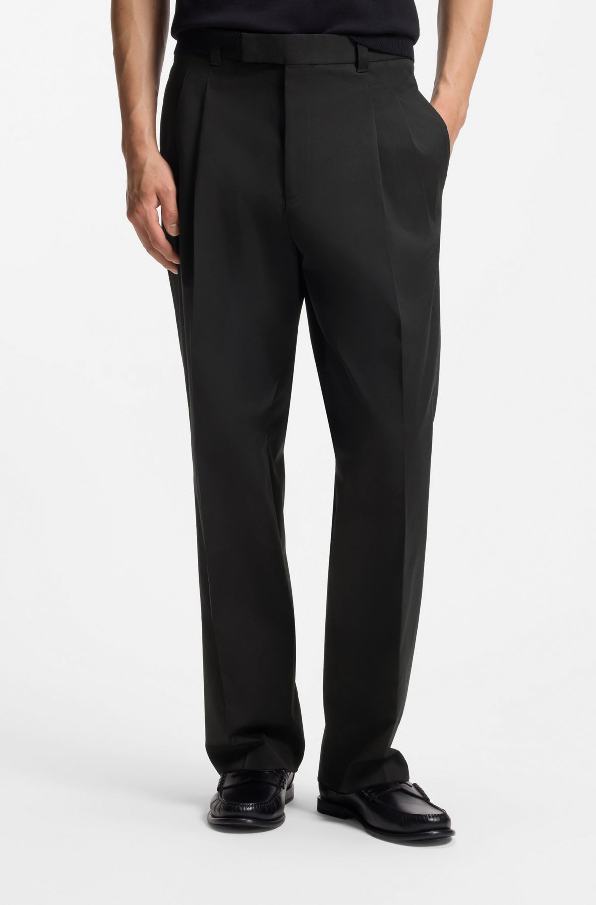 Relaxed-fit trousers in stretch cotton, Black