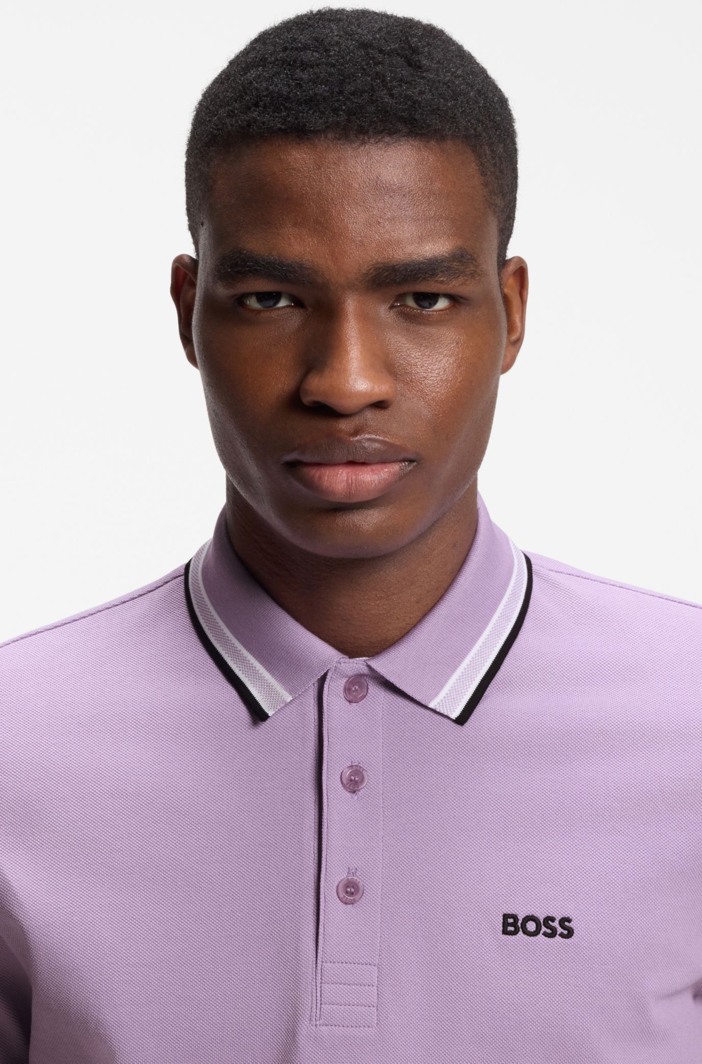 Cotton piqué polo shirt with logo details, Light Purple