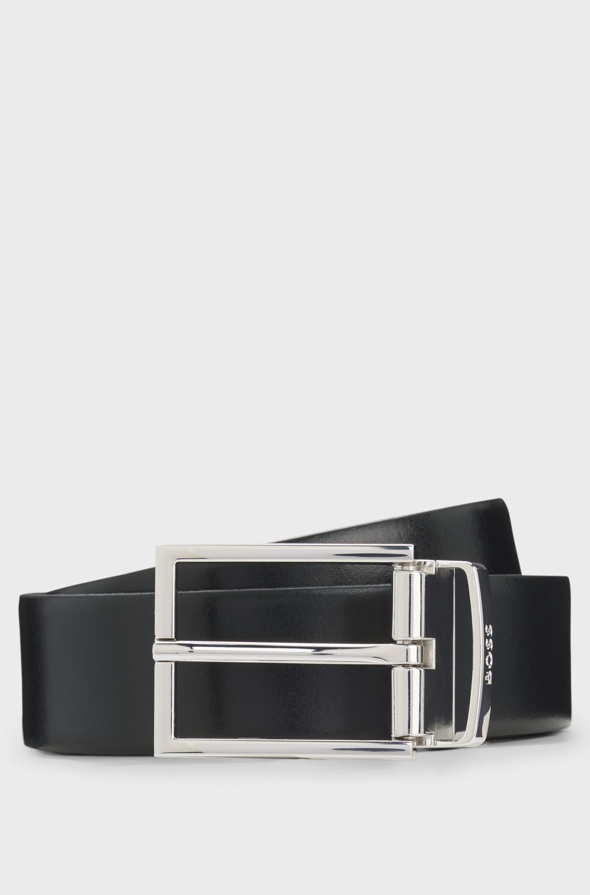 Reversible Italian-leather belt, Black
