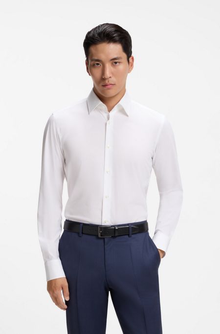 Slim-fit stretch-cotton shirt, White