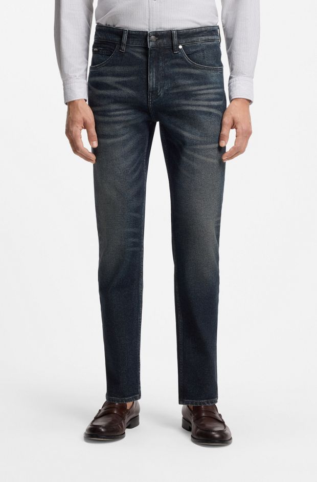 Maine Regular-fit jeans in indigo stretch cotton-blend, Dark Blue
