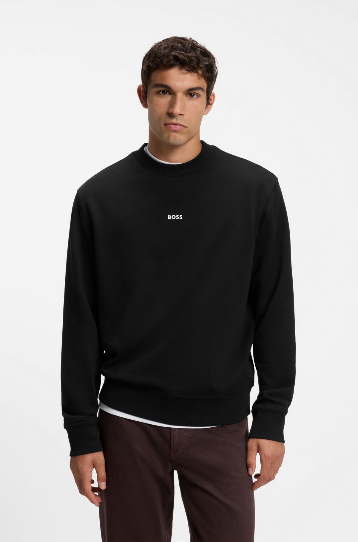 Cotton-terry sweatshirt with logo print, Black