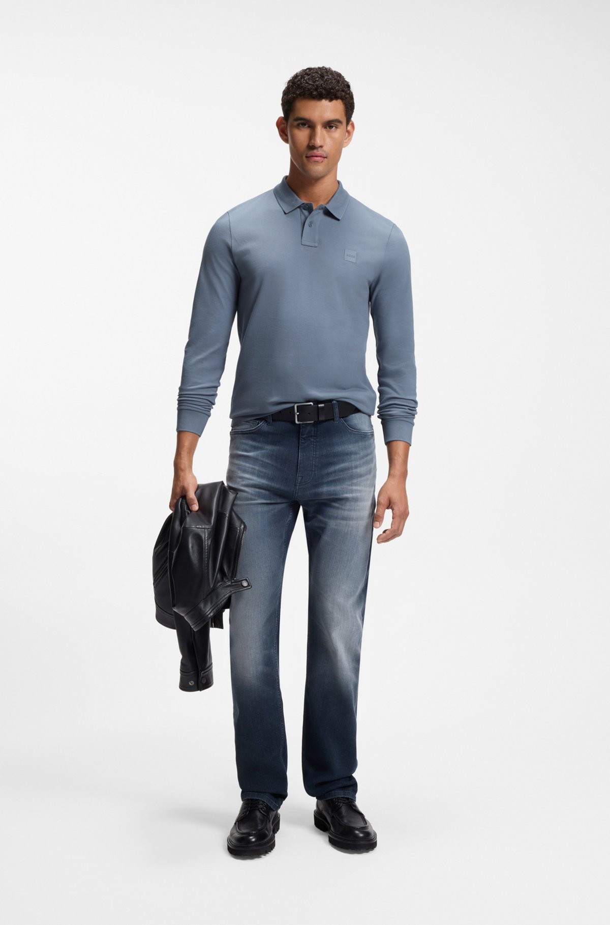 Slim-fit polo shirt in stretch-cotton piqué, Blue