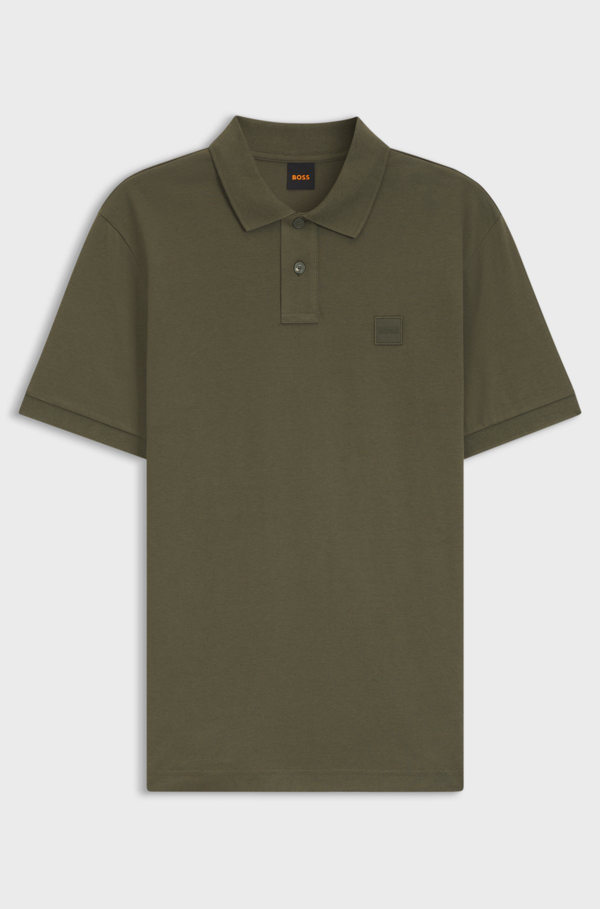 Stretch-cotton slim-fit polo shirt with logo patch, Olive