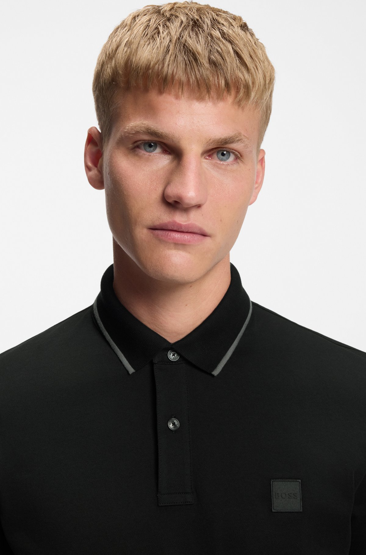 Slim-fit polo shirt in stretch-cotton piqué, Black