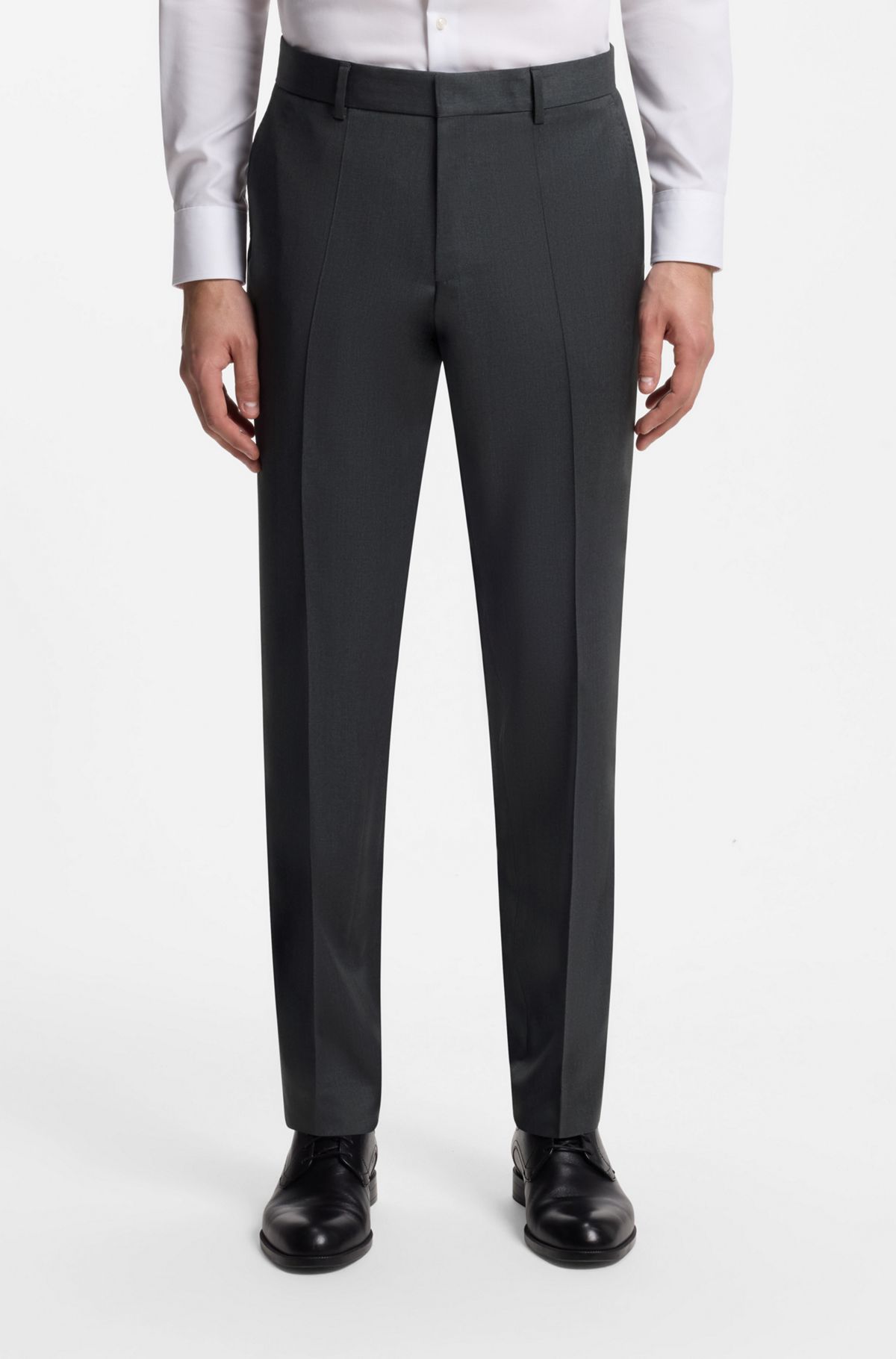 BOSS ONE Regular-fit trousers in virgin-wool serge, Dark Grey