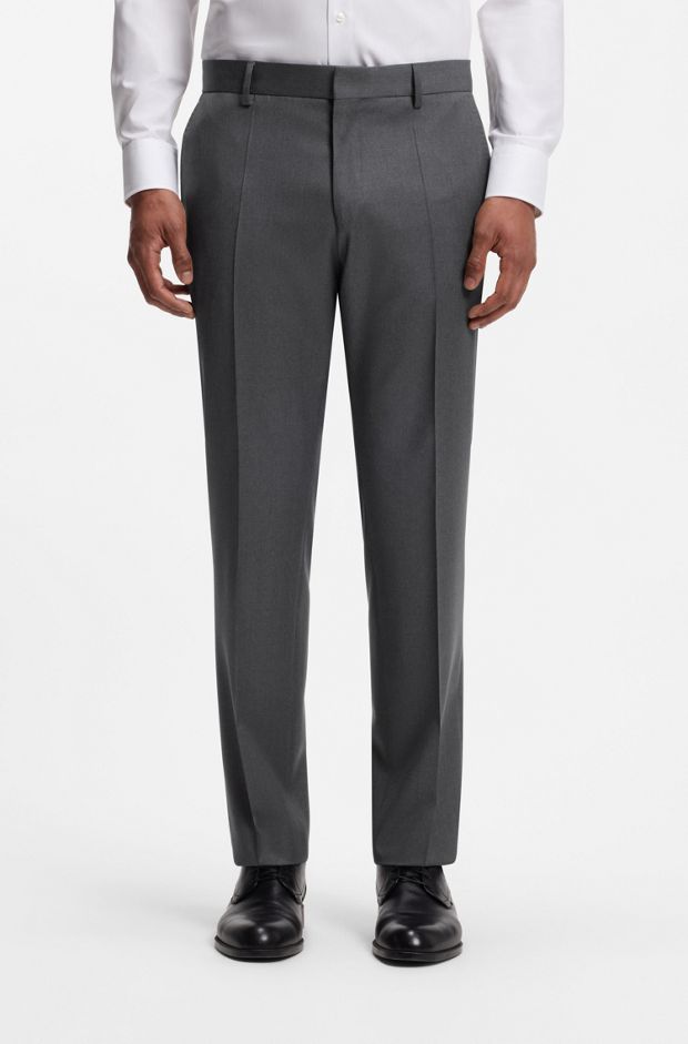 BOSS ONE Slim-fit trousers in virgin-wool serge, Dark Grey