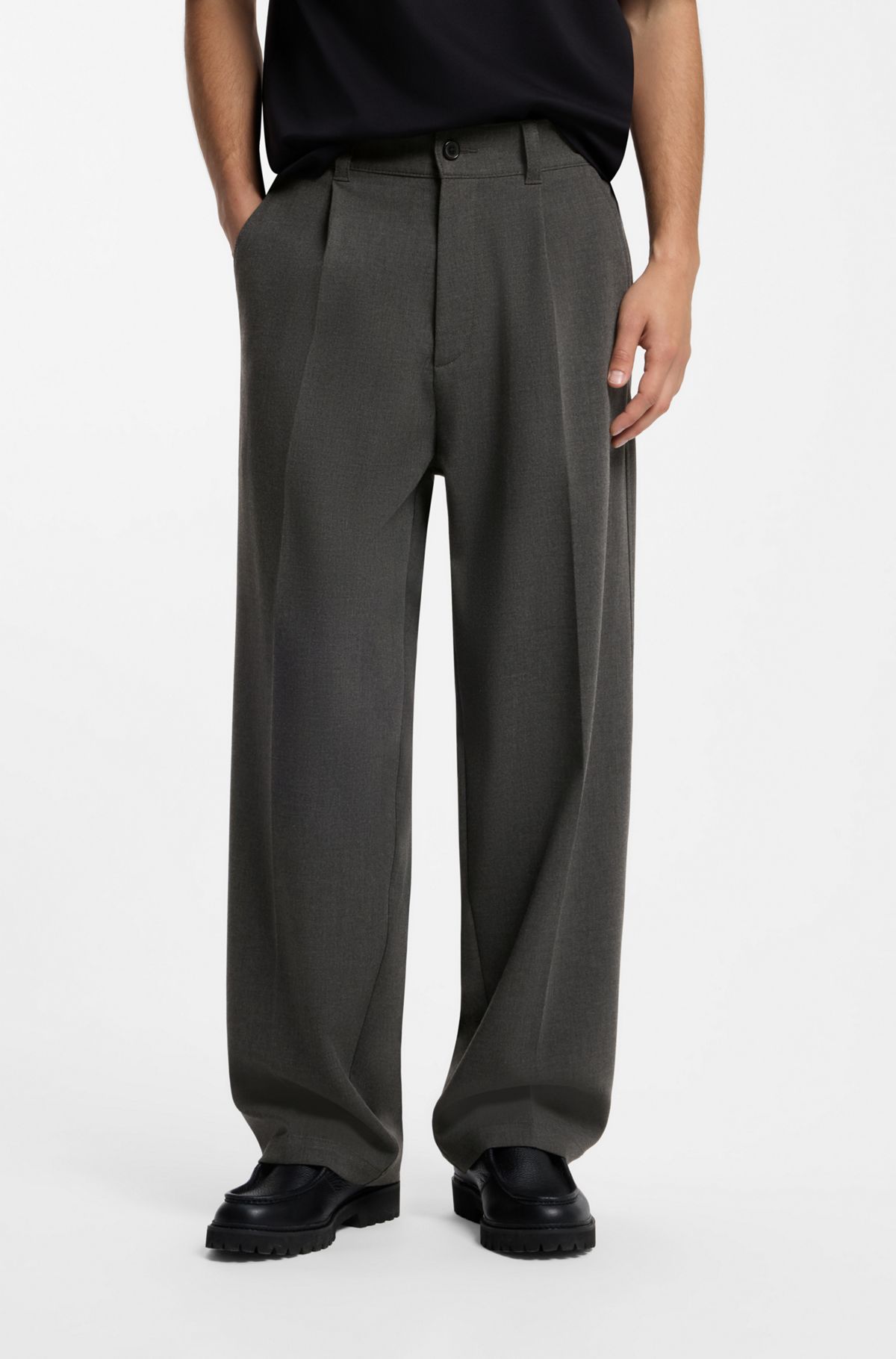 Relaxed-fit wide-leg trousers in performance-stretch fabric, Dark Grey