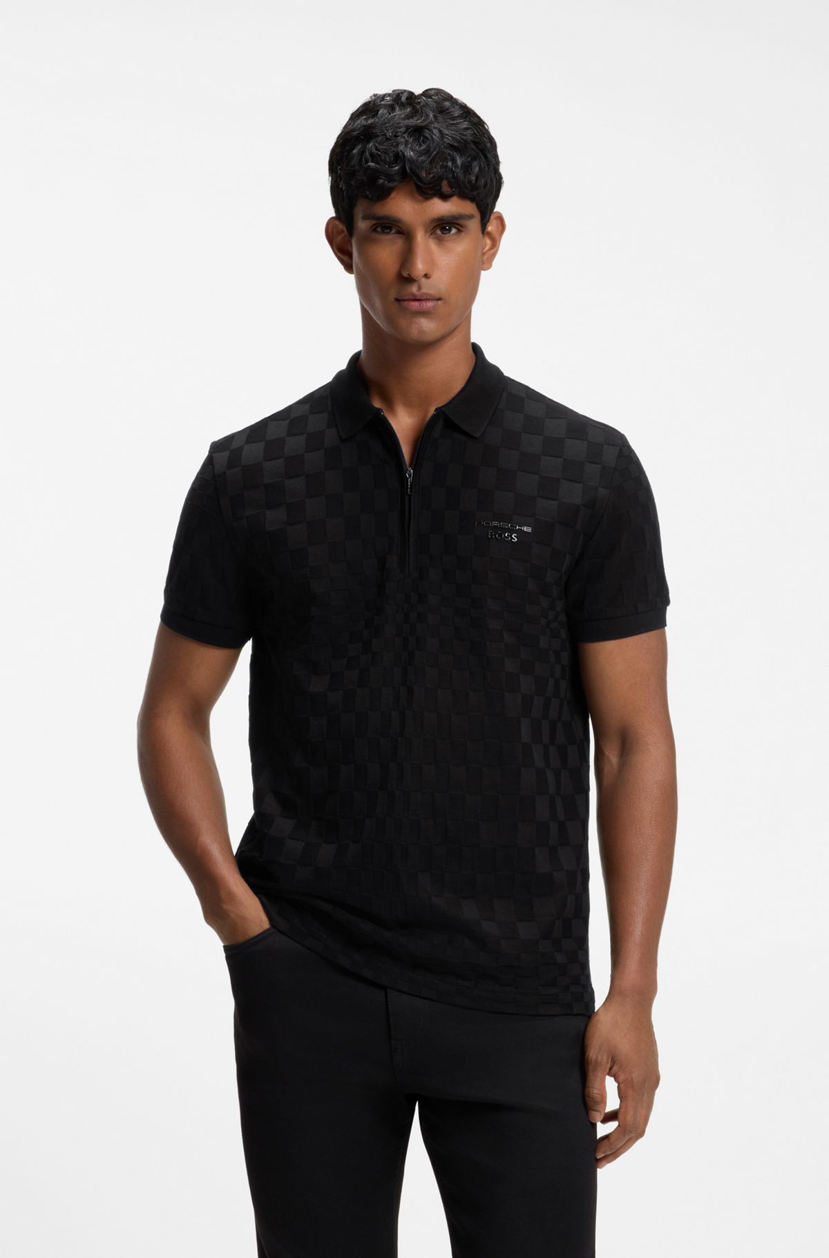 Porsche x BOSS polo shirt with Pasha pattern, Black