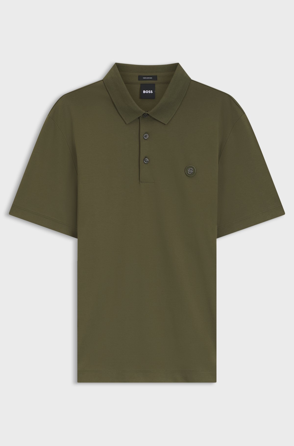 Polo shirt in mercerised cotton with Double B monogram, Olive