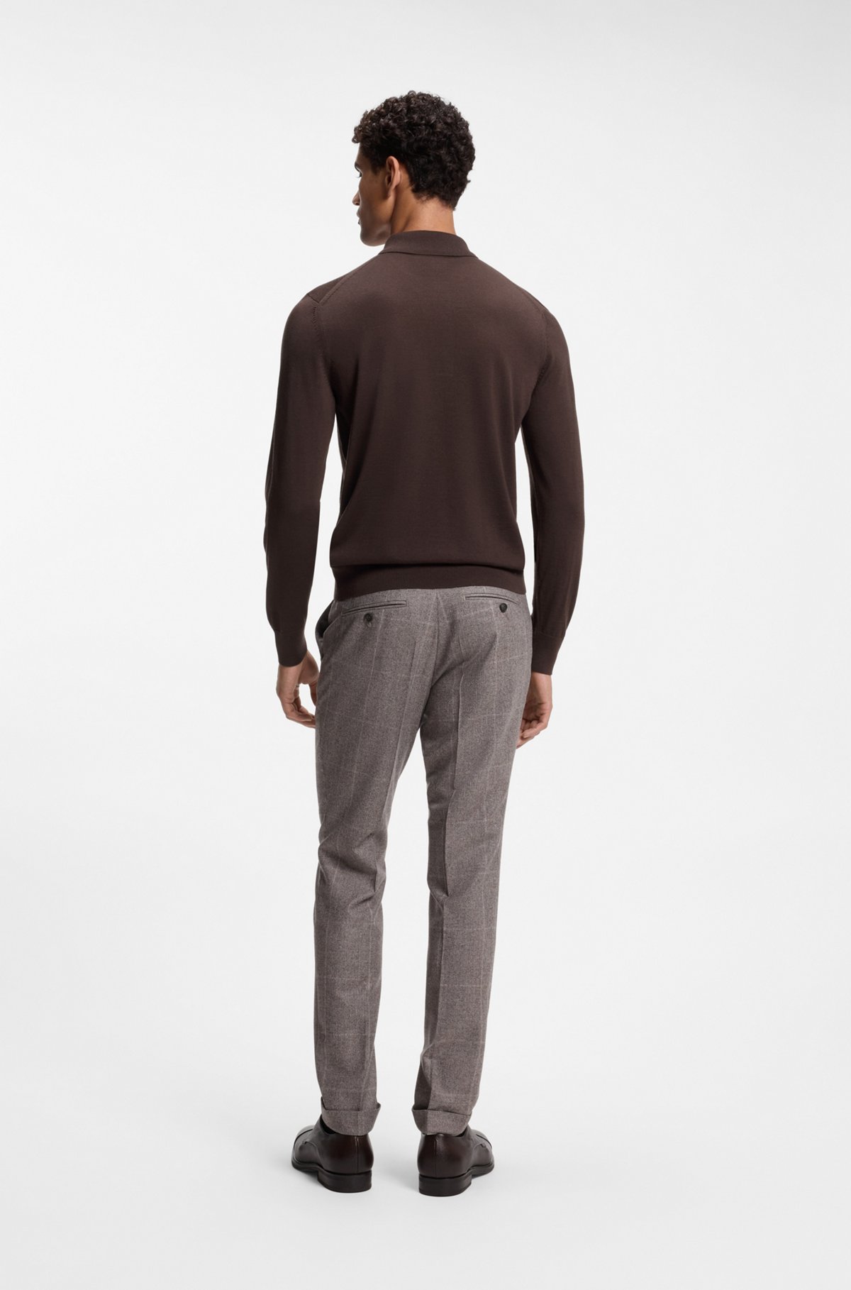 Merino-wool polo sweater, Dark Brown