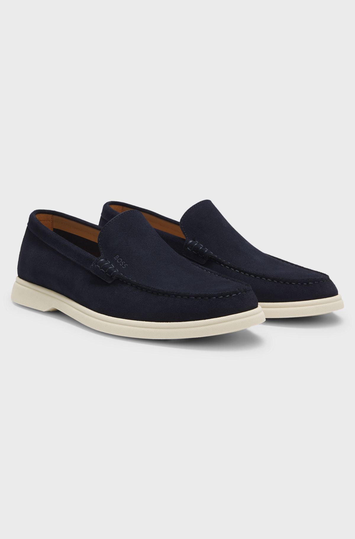 Suede loafers with embossed logo, Dark Blue