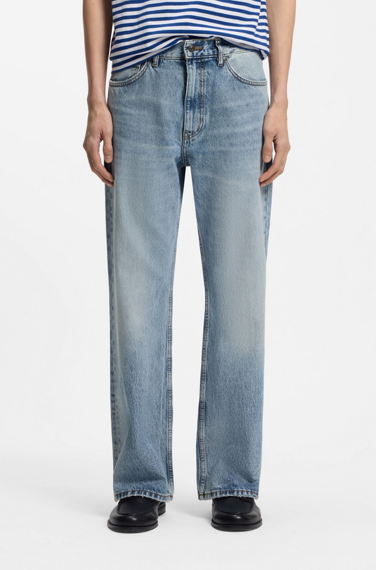 Regular-fit jeans in blue denim with flared leg, Light Blue