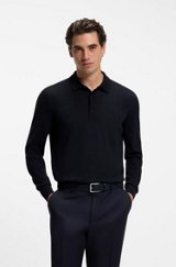 Merino-wool polo sweater, Dark Blue