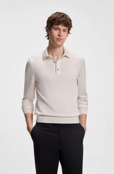 Merino-wool polo sweater, Natural