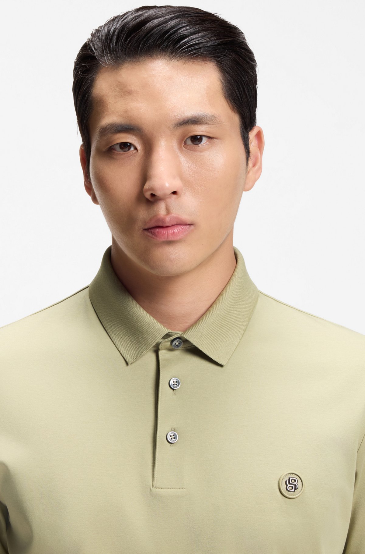 Polo shirt in mercerised cotton with Double B monogram, Light Green