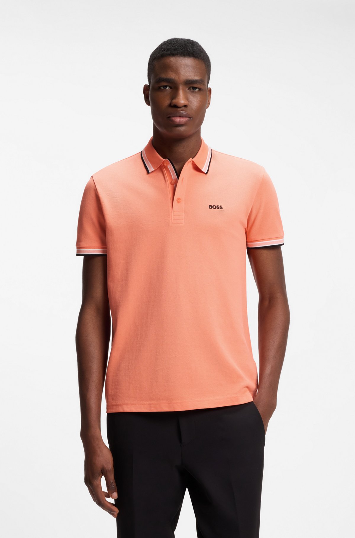 Cotton piqué polo shirt with logo details, Orange