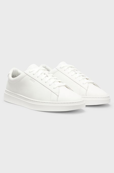 Cupsole trainers in leather with signature-stripe stitching, White