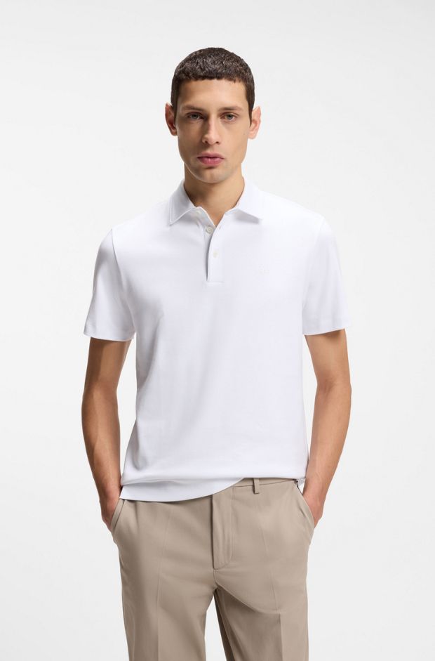 Slim-fit polo shirt in interlock cotton, White