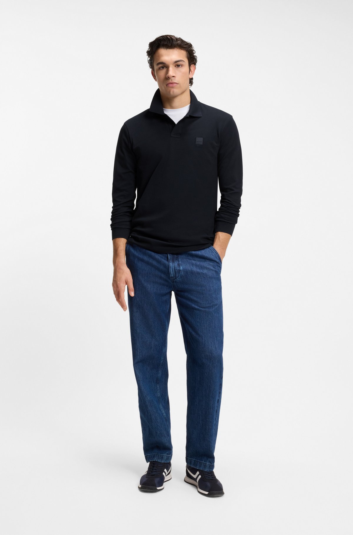 Slim-fit polo shirt in stretch-cotton piqué, Dark Blue