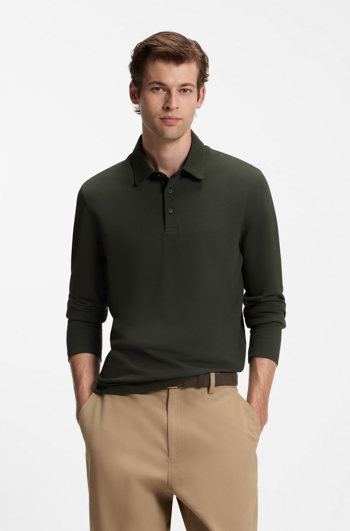 BOSS BY BECKHAM polo shirt in cotton and silk, Dark Green