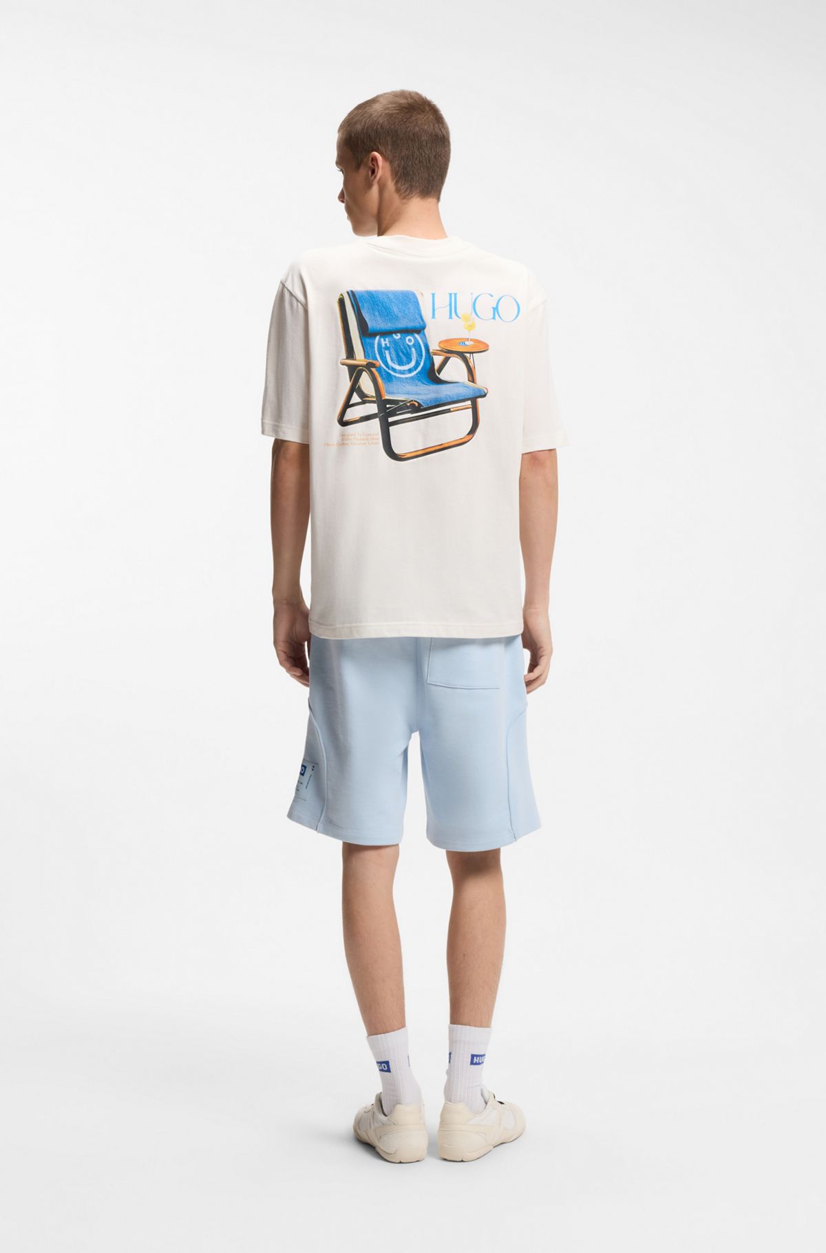 Cotton-jersey T-shirt with rear printed artwork, Natural