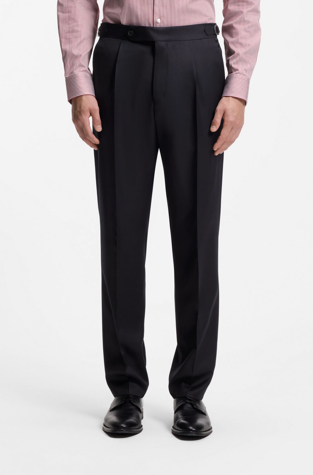 Tapered-fit trousers in virgin-wool serge, Dark Blue