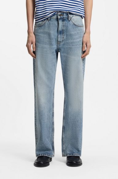 Regular-fit jeans in blue denim with flared leg, Light Blue