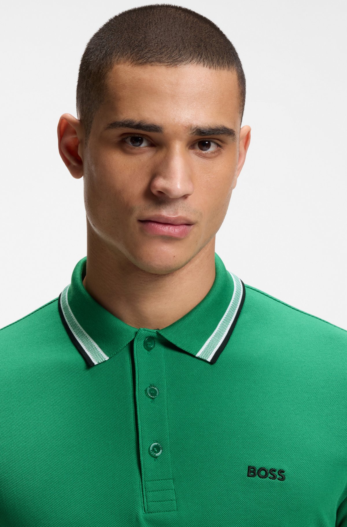 Cotton piqué polo shirt with logo details, Green