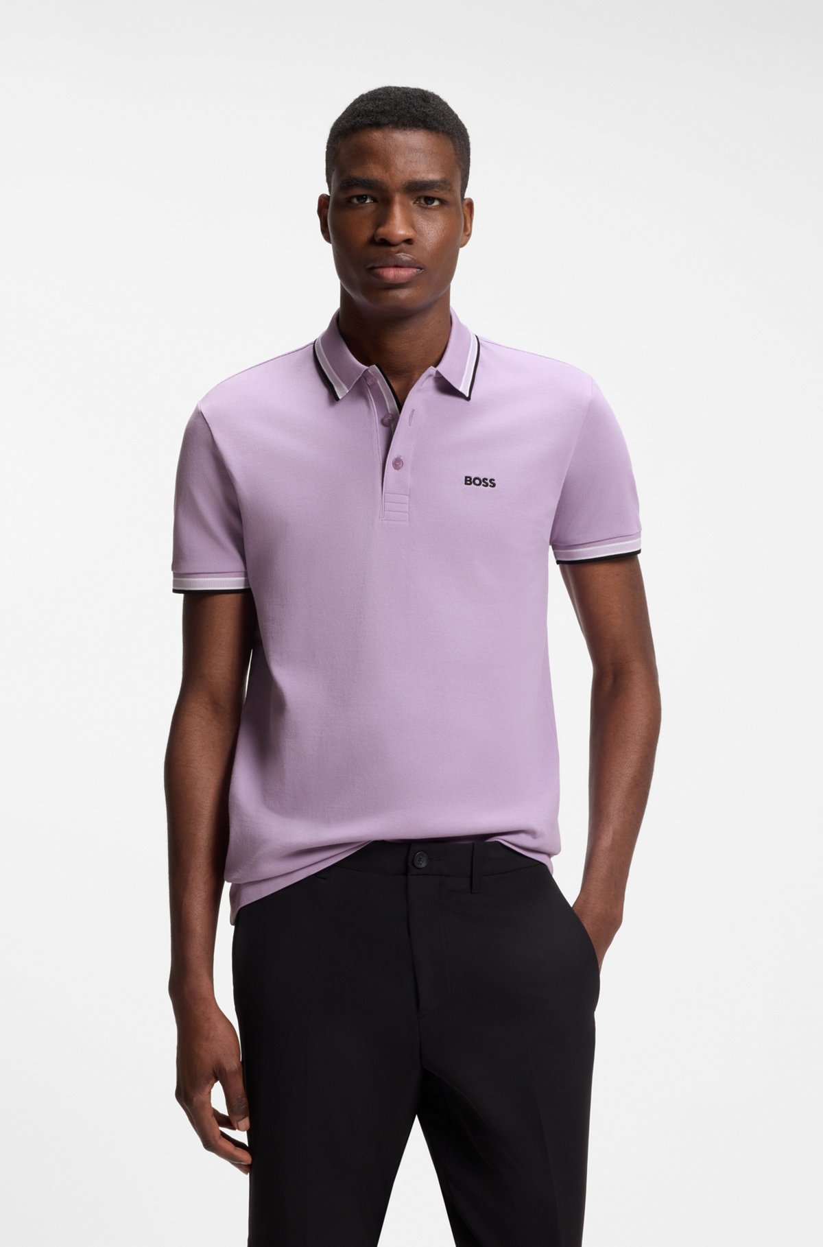Cotton piqué polo shirt with logo details, Light Purple