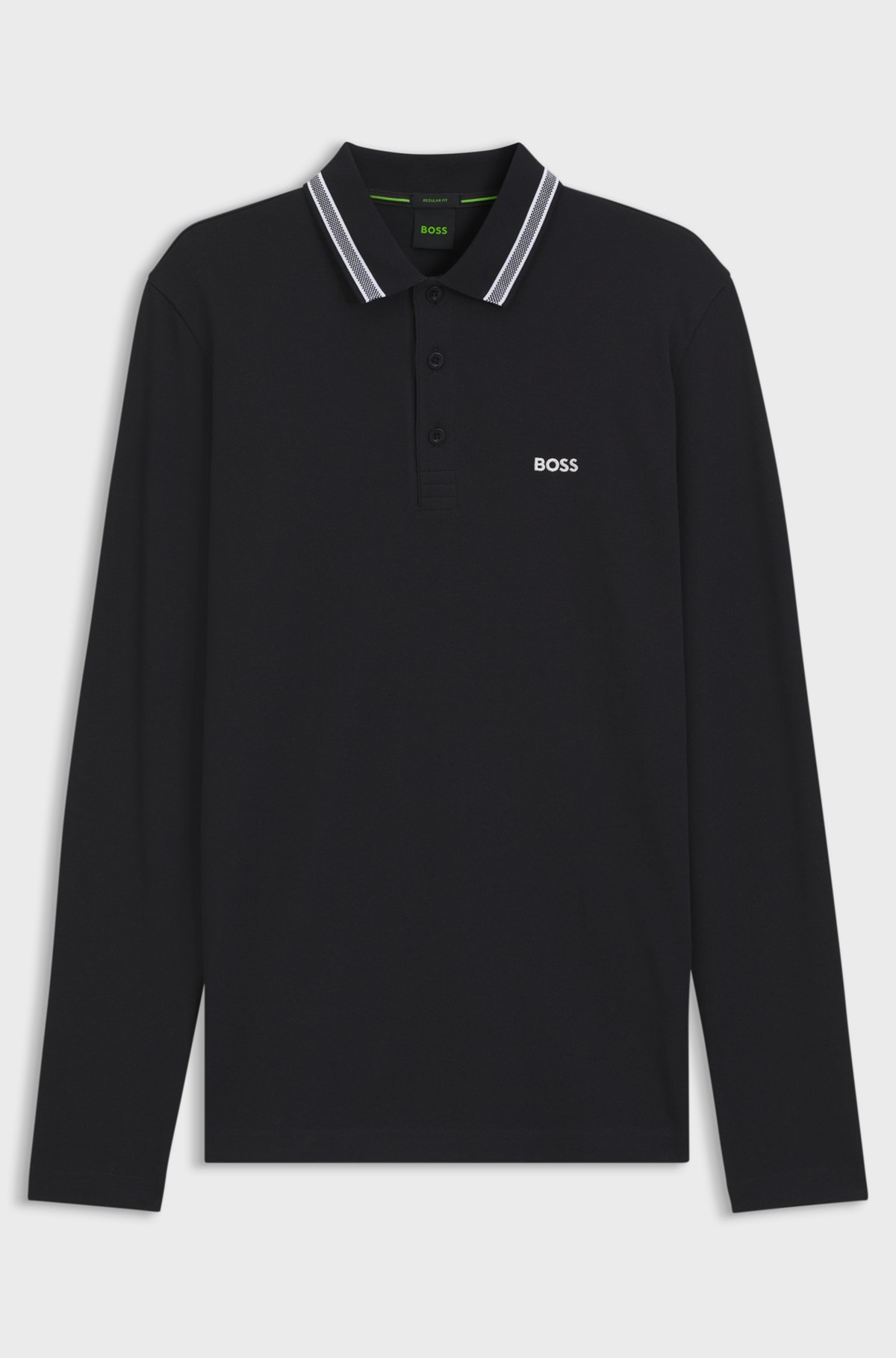 Long-sleeved cotton piqué polo shirt, Dark Blue