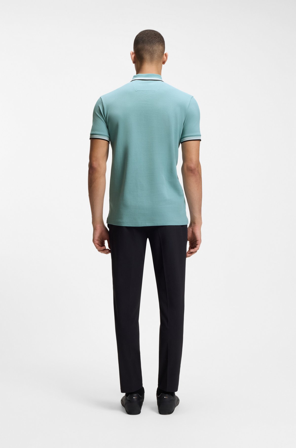 Cotton piqué polo shirt with logo details, Light Blue