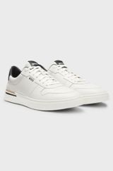 Leather trainers with contrast logos, White