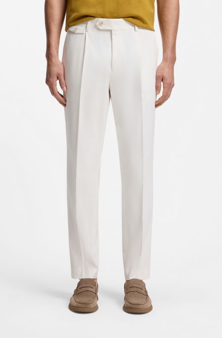 Tapered-fit trousers in a cotton blend, Natural