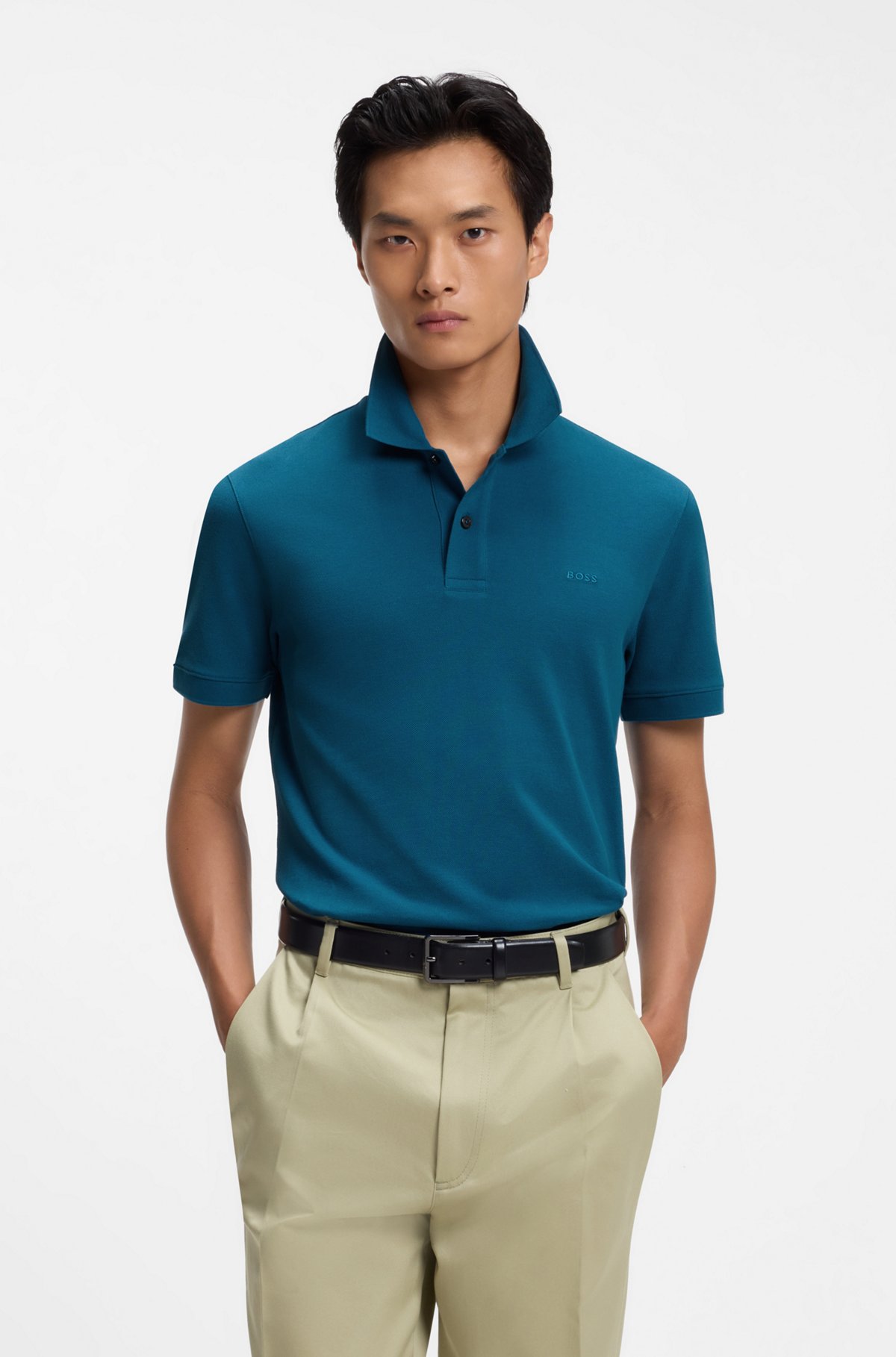 Versatile polo shirt in soft cotton, Blue