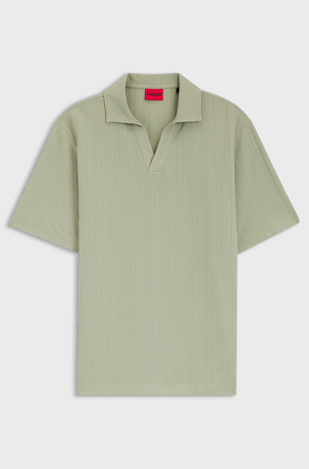 Johnny-collar polo shirt with jacquard stripe, Light Green