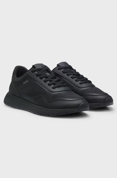 Mesh trainers with ribbed sole, Black