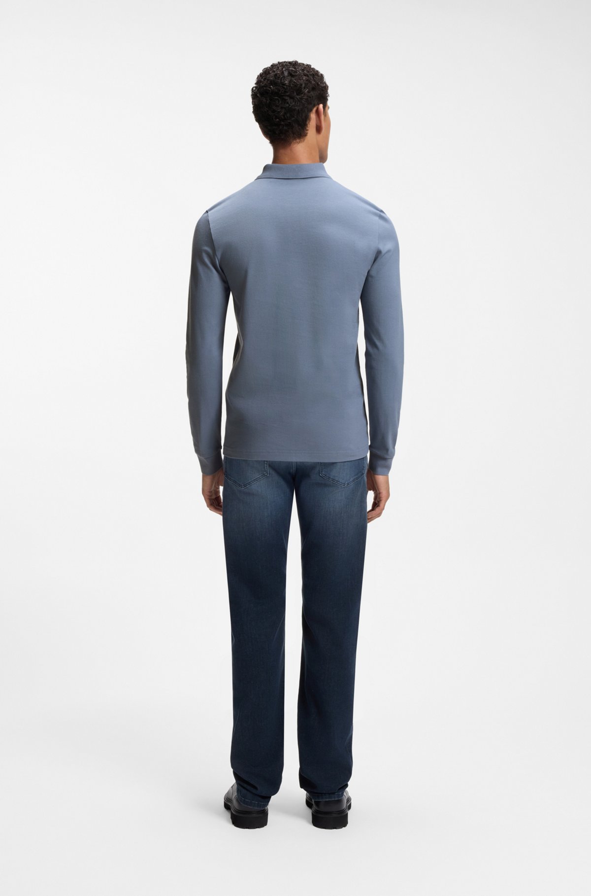 Slim-fit polo shirt in stretch-cotton piqué, Blue