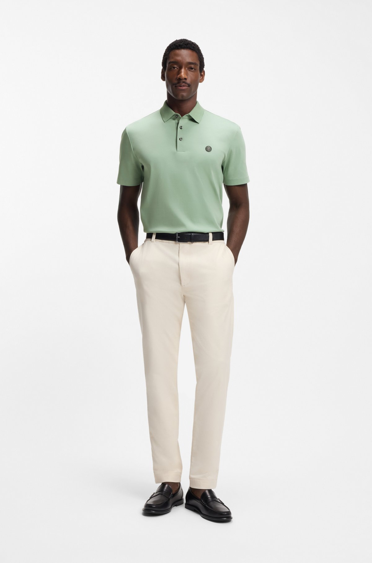 Polo shirt in mercerised cotton with Double B monogram, Light Green