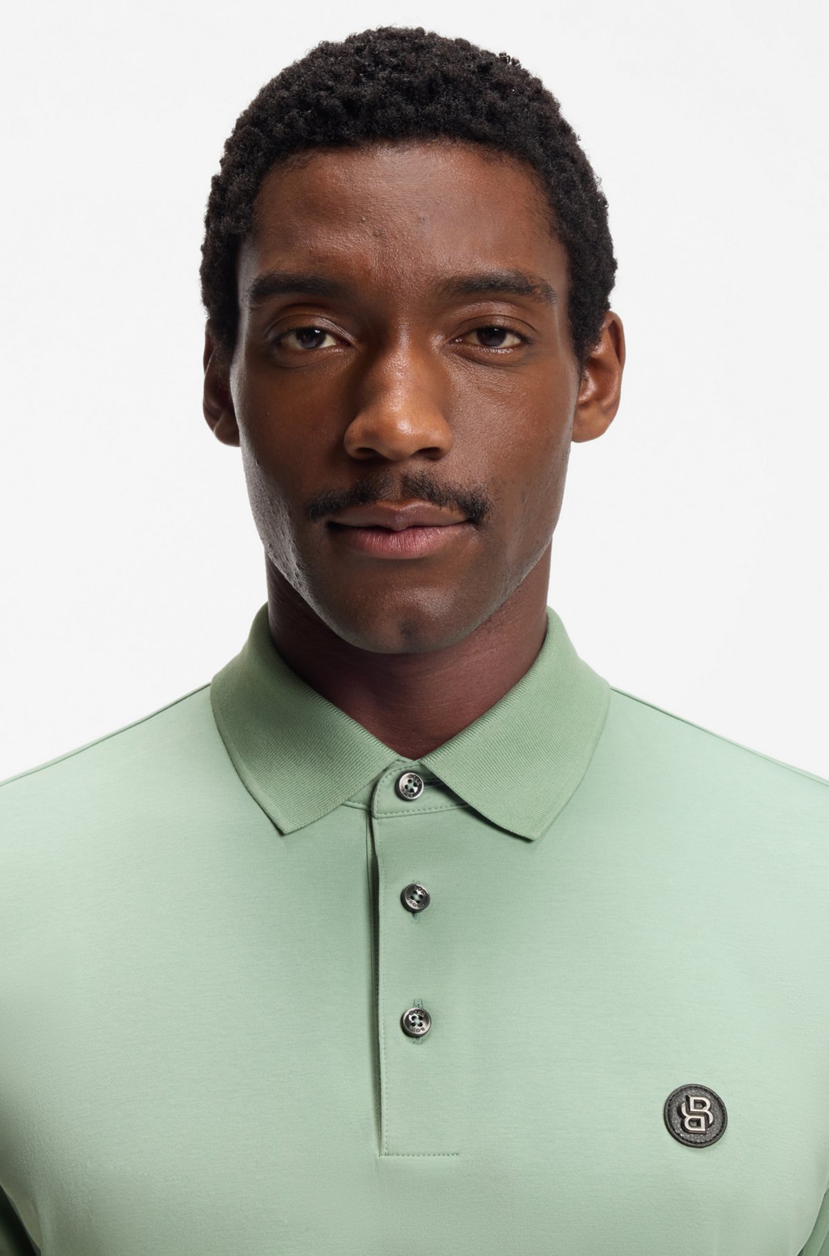 Polo shirt in mercerised cotton with Double B monogram, Light Green