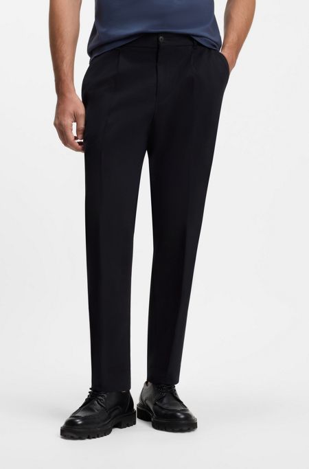Tapered-fit trousers in Italian micro-patterned fabric, Dark Blue