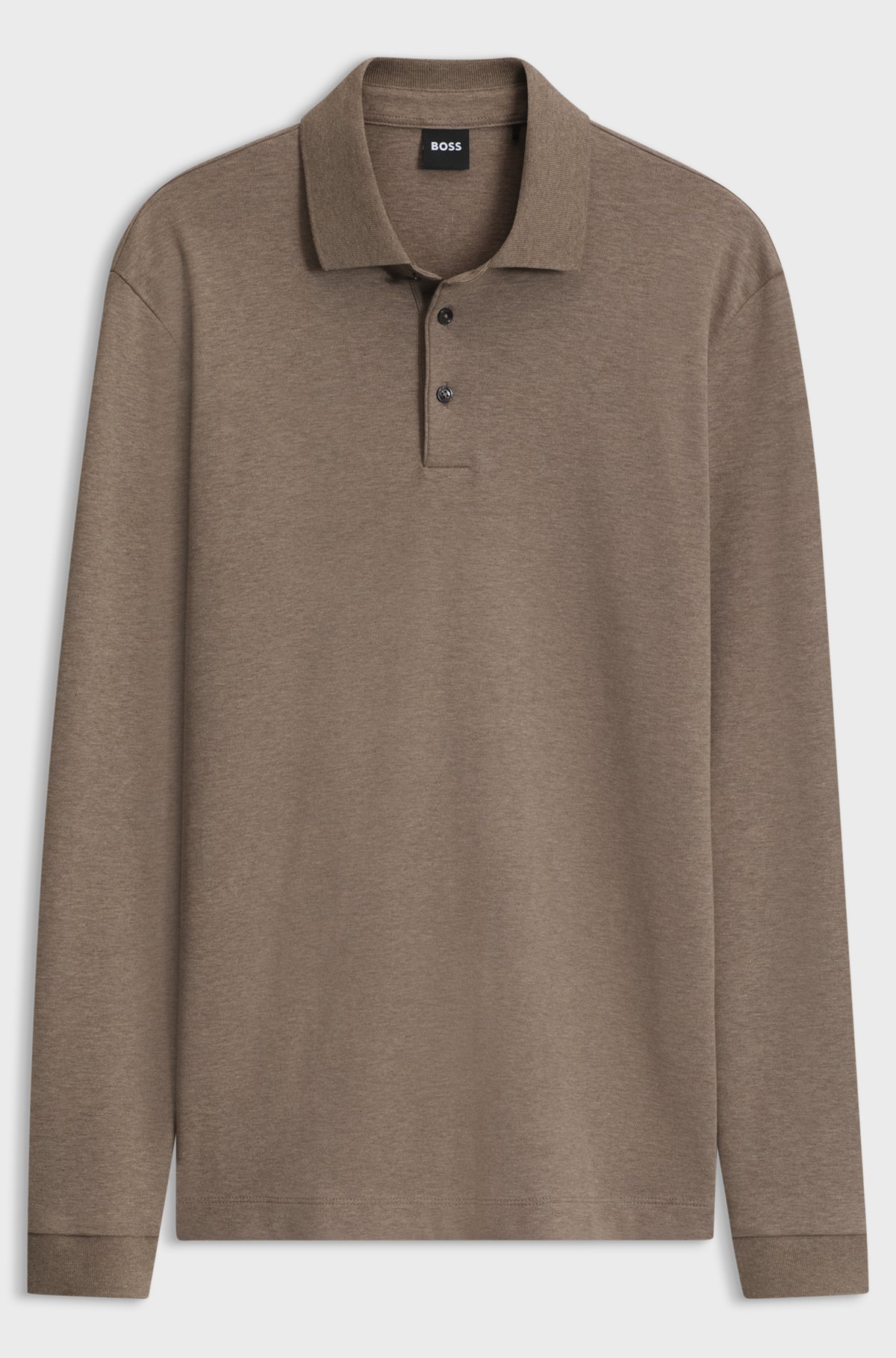 Long-sleeved polo shirt in interlock cotton with logo, Light Brown
