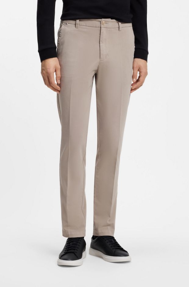 Slim-fit gabardine trousers, Light Beige