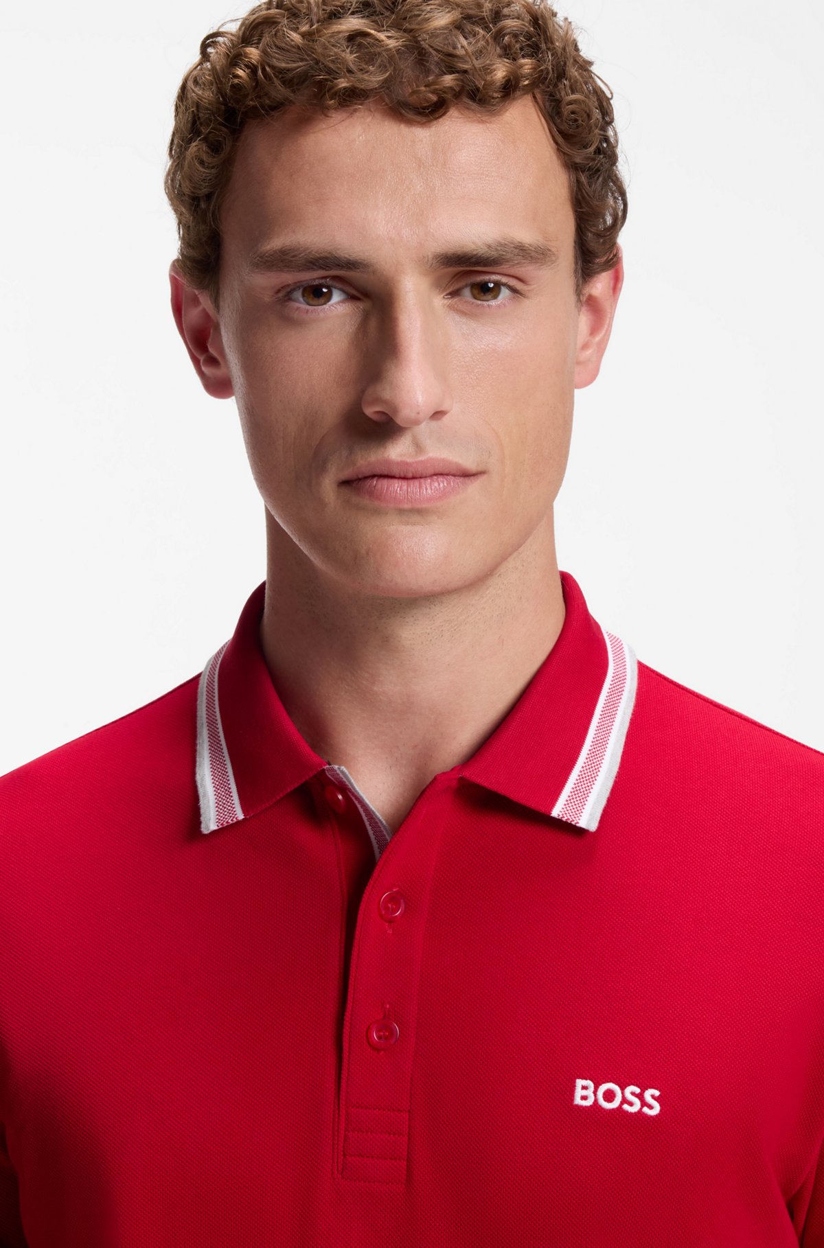 Cotton piqué polo shirt with logo details, Red