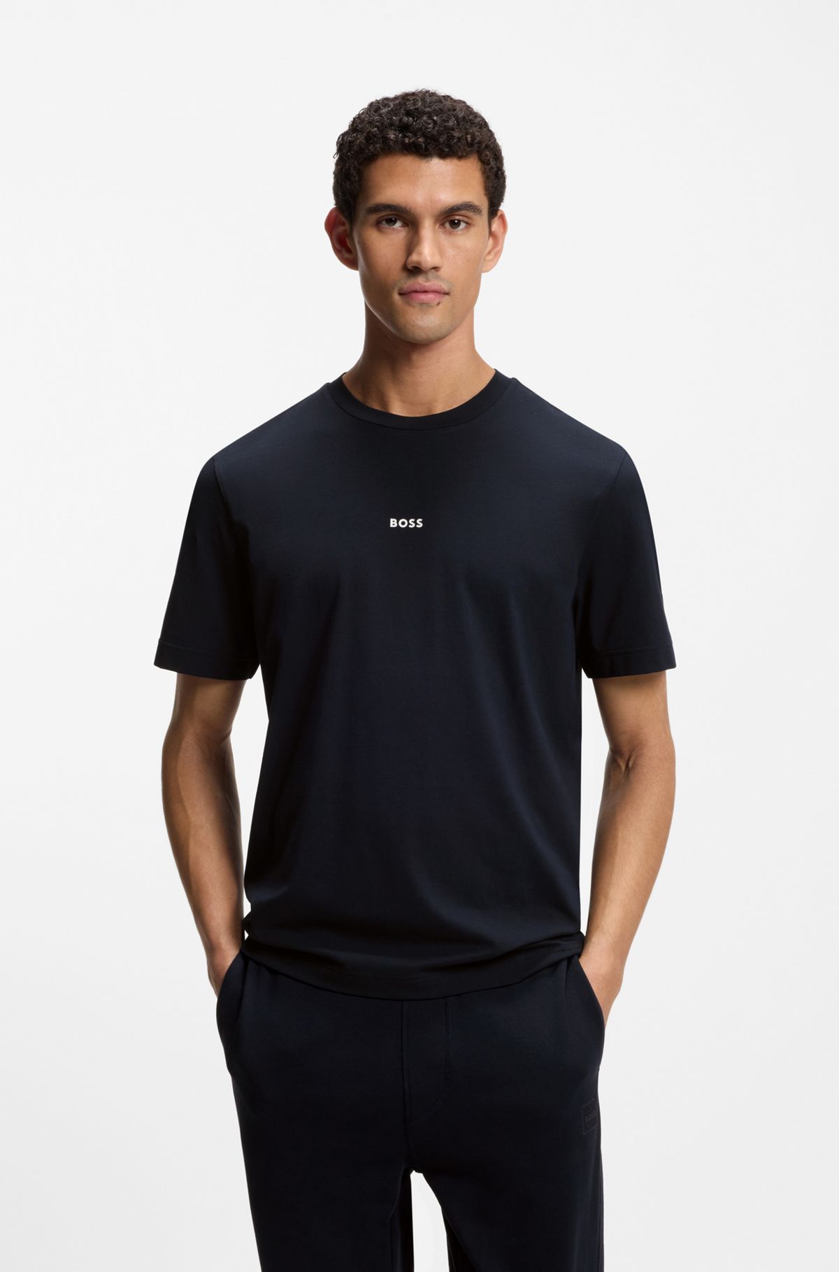 Stretch-cotton T-shirt, Dark Blue