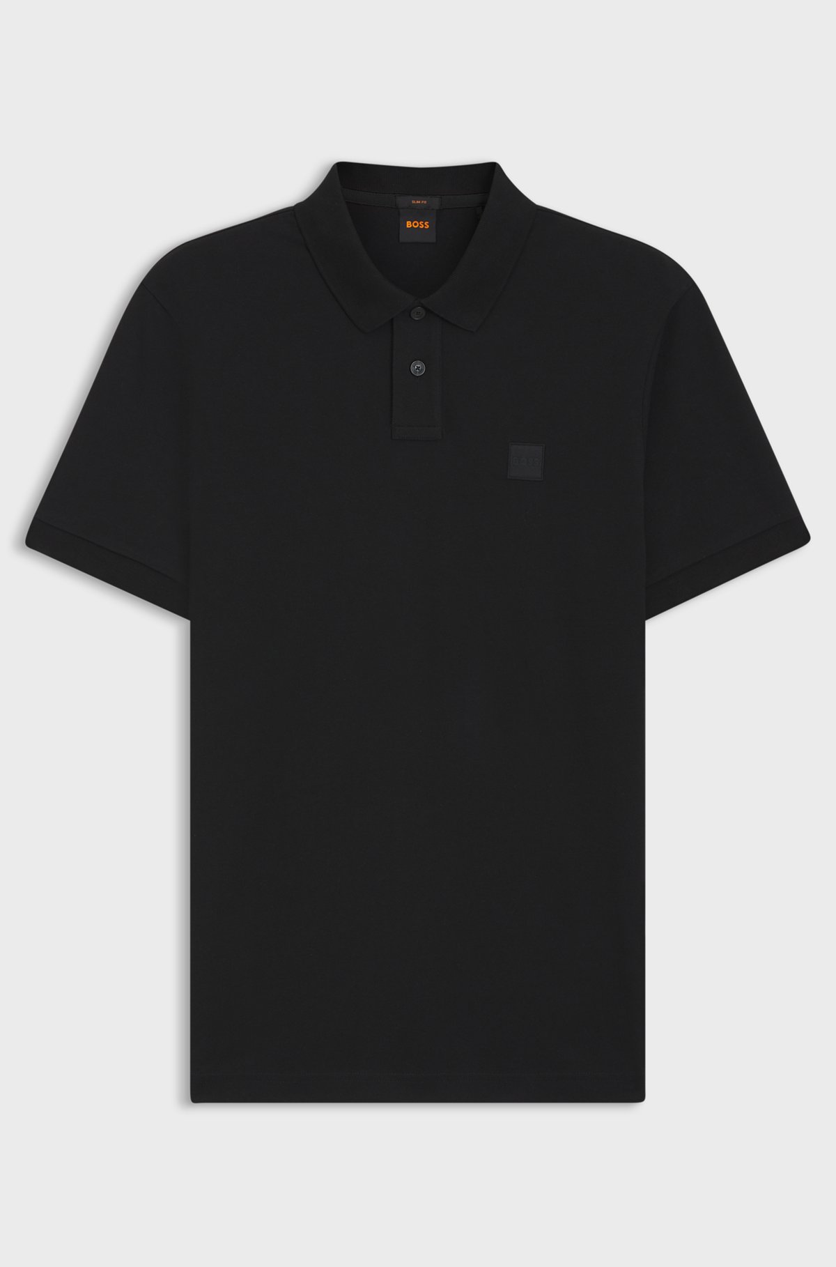 Stretch-cotton slim-fit polo shirt with logo patch, Black