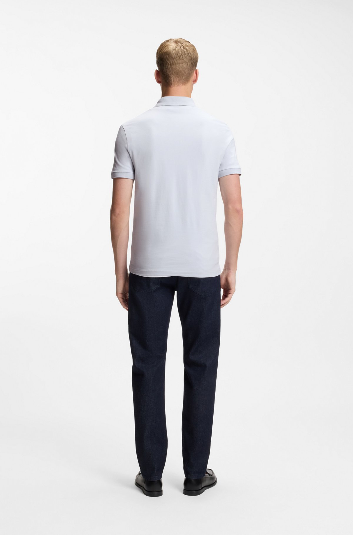 Stretch-cotton slim-fit polo shirt with logo patch, Light Grey